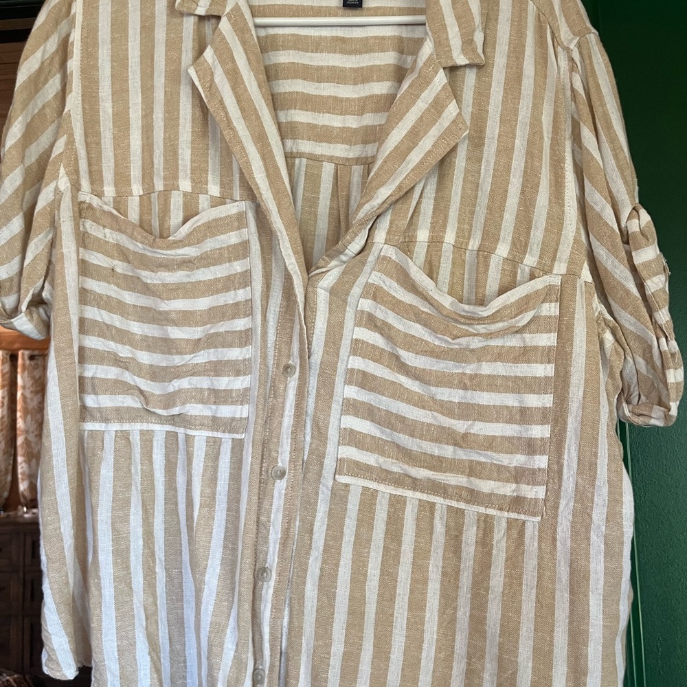 Universal Thread Tan and White Striped Top